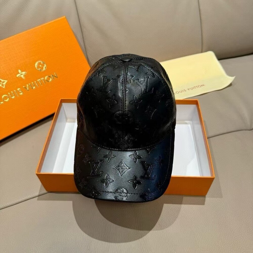 Louis Vuitton Monogram Leather Baseball Cap Black